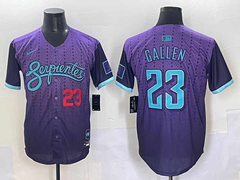 Men 2025 Arizona Diamondback 23 Gallen Purple Joint Name Nike MLB Jersey style 4